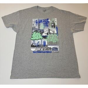 Fashion Nova London UK Graphic Tee Short Sleeve Casual Top Gray Size L‎